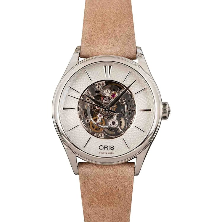 Ladies Oris Artelier Skeleton Steel on Leather Strap